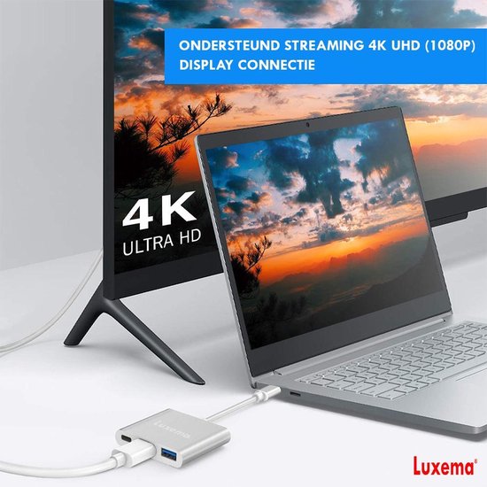 Luxema® - 4K USB C naar HDMI |  USB 3.0 |  USB-C - 3 in 1 adapter - 4K 1080p Ultra HD - Superspeed 10 Gbit/s - USB C naar Multi Port Kabel Converter - Splitter - Switch - Converter - Cadeau - Luxema®