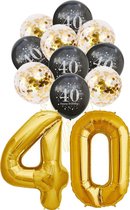 Folie Ballon 40 jaar - met 5 gouden en 5 zwarte ballonnen - Goud - Zwart - verjaardag ballonnen - 1 meter