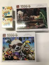 King - legpuzzels Animal Collection - Beach Party Selfie +  Puppies On Stairs (2 x 1000 stuks) | 68 x 49 cm + 2 x GRATIS Wherecom KidFit - kinder GPS horloge met alarmknop | Zwart.