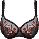 Empreinte BH Ashley met geborduurde bloemen op doorschijnende tule - zwart rood gebloemd - 65G