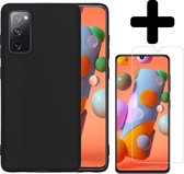 Hoesje Geschikt voor Samsung A41 Hoesje Siliconen Case Met Screenprotector - Hoes Geschikt voor Samsung Galaxy A41 Hoes Siliconen - Zwart