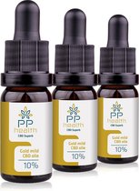PP Health - 3x CBD Olie Gold 10% - 1000mg - Nu tijdelijk 3 voor 2 actie - Full Spectrum van Hennep plant - 10 ml - Mild van smaak door aanmaak met biologische olijfolie
