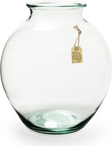 Transparante Eco bol vaas/vazen van glas 37 cm hoog x 32.5 cm breed in het midden. Boeket of losse bloemen