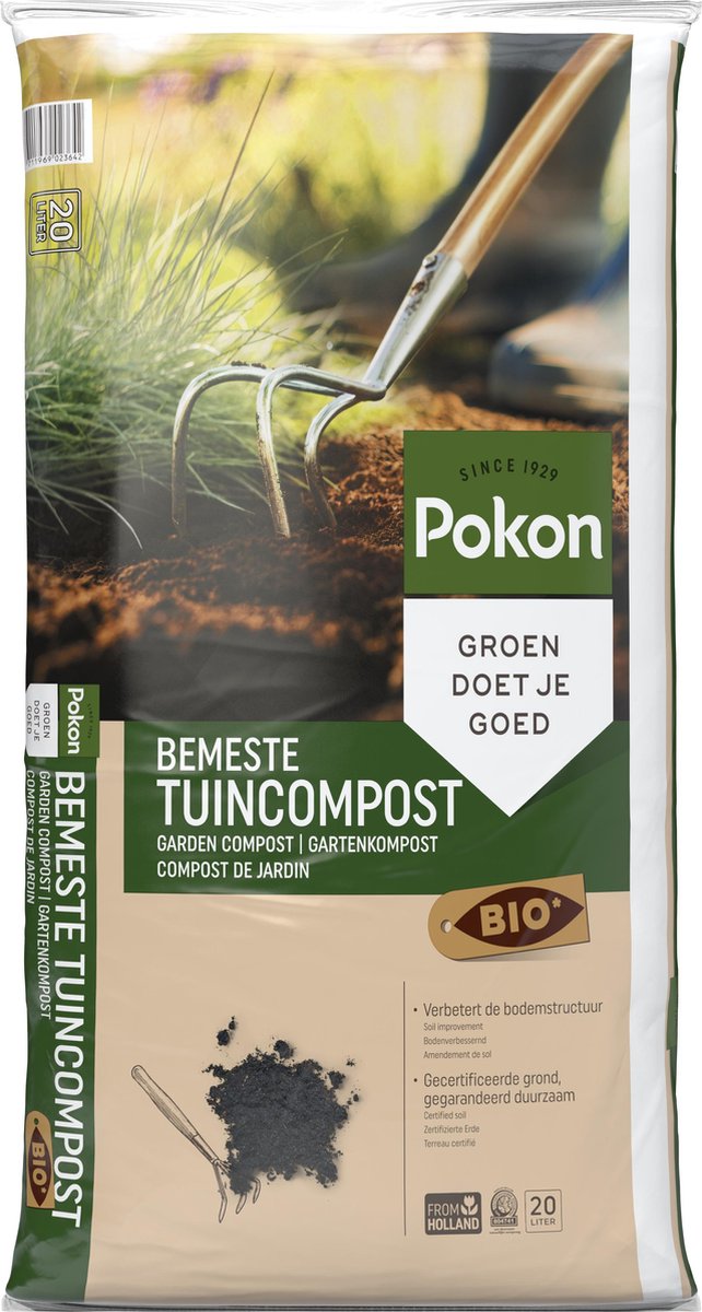 Pokon Bio Bemeste Tuincompost - 20l - Bodemverbeteraar - Geschikt voor ophoging en aanplanten