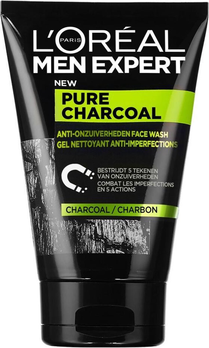 L'Oréal Paris - Men Expert Pure Charcoal Gezichtsreiniger - Puistjes, mee-eters en vette huid - 2x 100ml - Voordeelverpakking