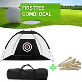 Firsttee - COMBI DEAL - Chippingnet (2m) & 25 Bamboe Tees (70MM) - Golf accessoires - Cadeau - Sport - Training - Golftrainingsmateriaal - Golfset - Golfclub - Golfballen - Trainin