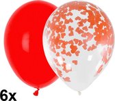 Rood ballonnen mix met rood en doorzichtig met hartjes confetti, 6 stuks, 30cm, Valentijn / Liefde