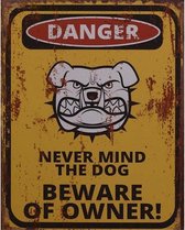 Metalen wandbord gevaar pas op voor de eigenaar van de hond 20 x 25 cm