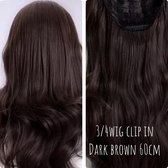 3/4wig halve pruik dark brown 200gram 60cm clip in extensions beste keuze