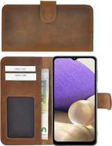 Samsung Galaxy A12 hoesje - Wallet Case - Samsung A12 Hoesje Book Case Wallet Echt Leder Antiek Bruin Cover