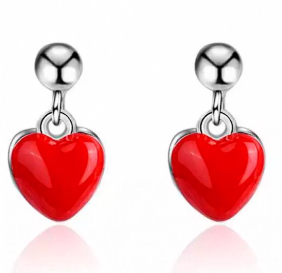Zilveren oorbellen met een rood hartje Charme Bijoux
