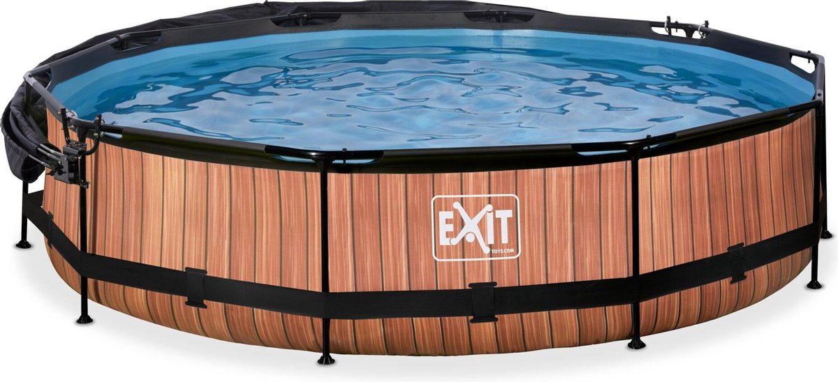 EXIT Wood Frame Zwembad ø360 - Opzetzwembad - met Filterpomp & Schaduwdoek - Rond - Bruin