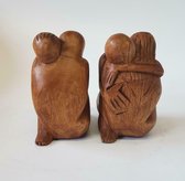 Set van 2 yoko's - 10 cm - Houten Vriendschapbeeldje - Liefdesbeeldje - Warme Knuffel beeld - Troost en samen zijn