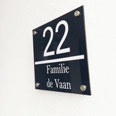Naambord voordeur - Naambordje - naamplaat - huisnummer - zwart of transparant - 19,5 x 19,5 cm - plexiglas - Naambordje