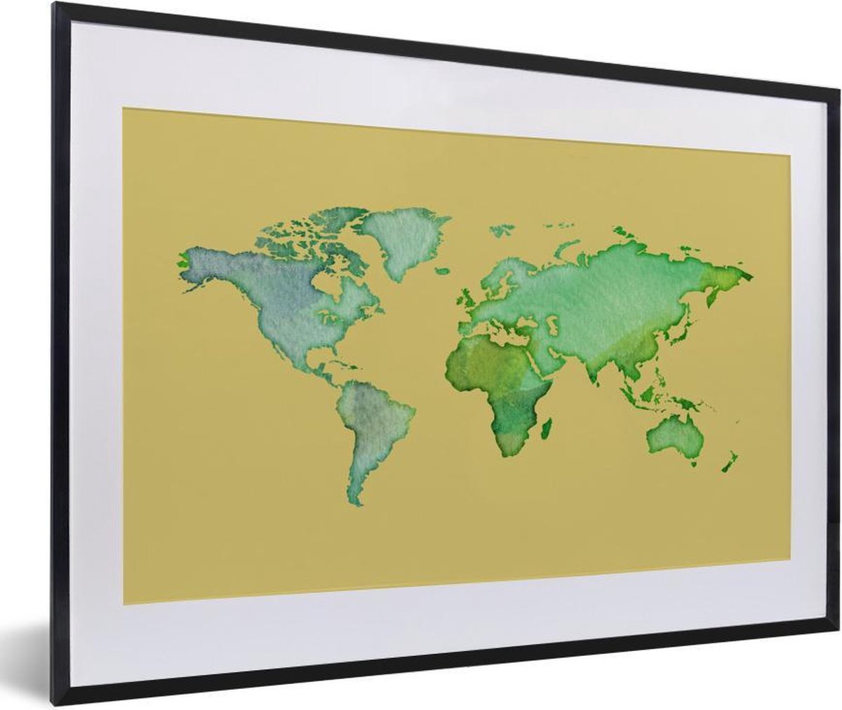 Afbeelding van product PosterMonkey  Poster met lijst Wereldkaart - Aquarel - Groen - 60x40 cm