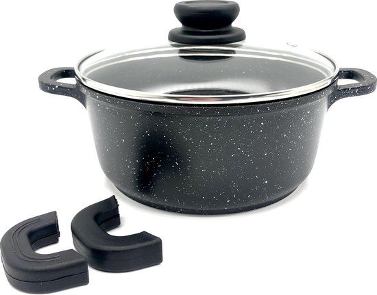 Non-adhésive en aluminium casserole ronde casserole plaque cuisson Pan Couvercle Induction Noir