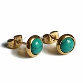Aramat jewels ® - Oorbellen zweerknopjes groen blauw goudkleurig chirurgisch staal 8mm