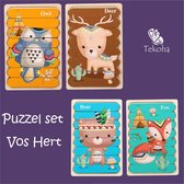 Dieren Puzzel Tweezijdig Set 2 Educatief speelgoed Houten Montessori Uil - Hert - Beer - Vos