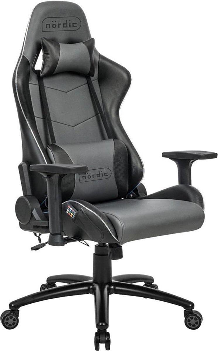 een - Gaming chair - Gamingstoel - Gaming stoel met voetsteun -Racing - Grijs