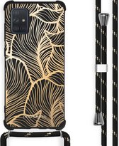 iMoshion Design hoesje met koord voor de Samsung Galaxy A71 - Bladeren - Goud / Zwart