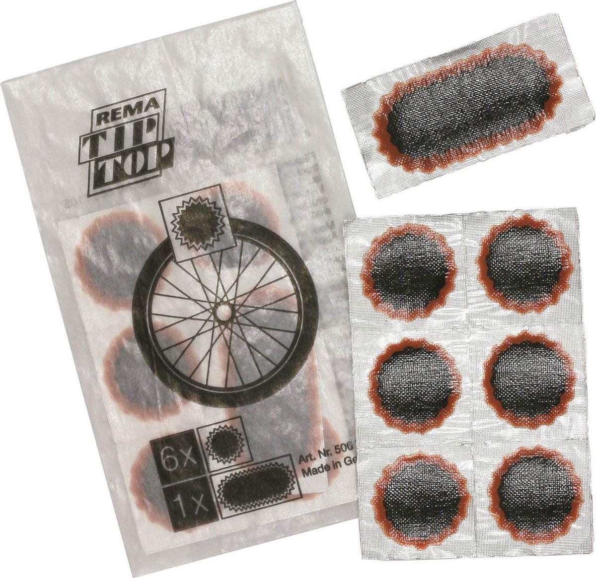 Rema Tiptop Pleisterstrip voor fietsbanden - 6 ronde en 1 lange patch - Dubbelgelaagd rubber - Zwart/rood thumbnail 2
