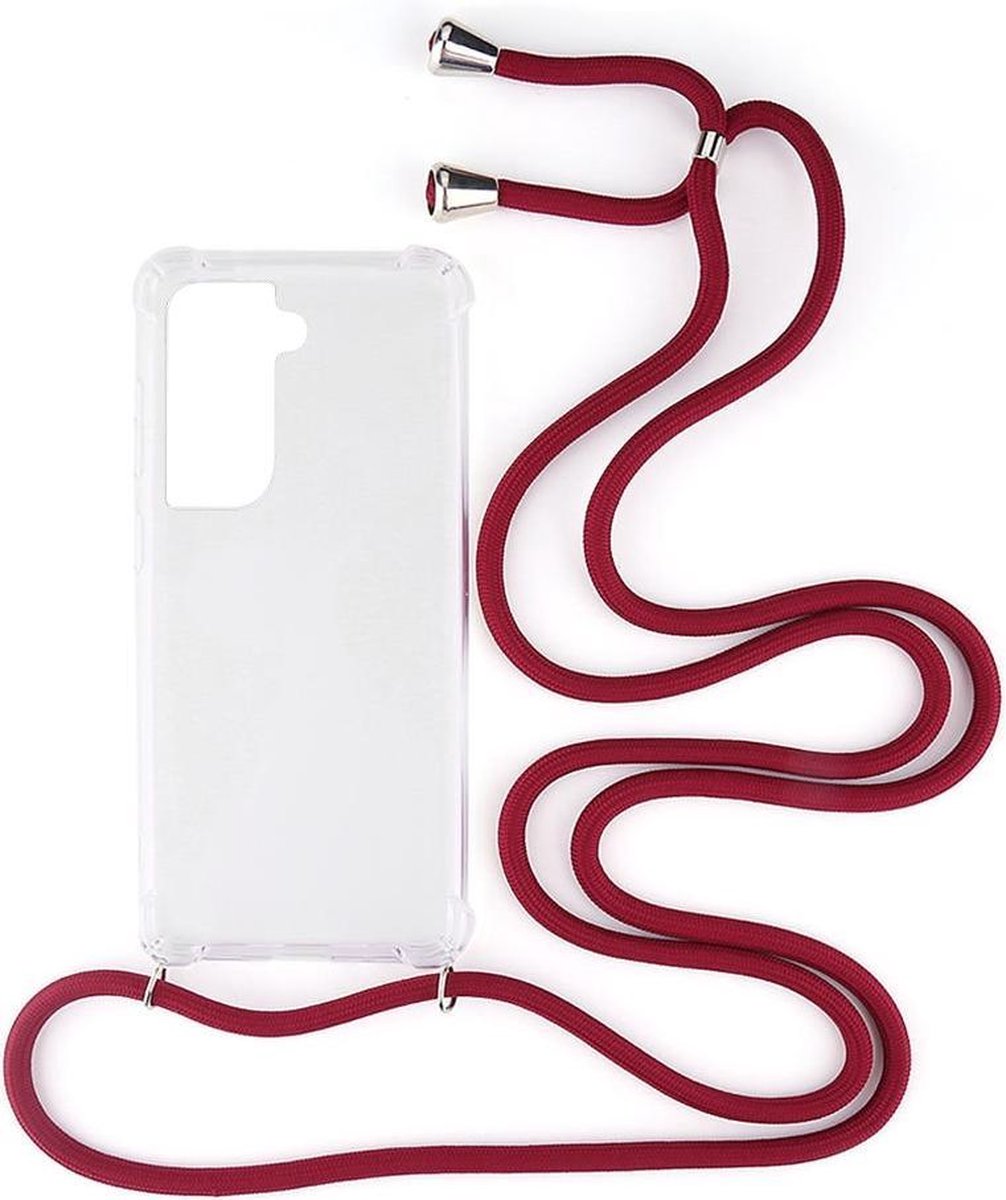 Shop4 - Samsung Galaxy S21 Hoesje - Zachte Back Case met Koord Donker Rood