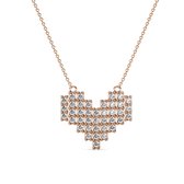 Shoplace Hart ketting dames pixel met Swarovski kristallen - 18 Karaat Rosegoud verguld – Swarovski ketting - Cadeau voor vrouw - 45cm - Rose goud - Moederdag