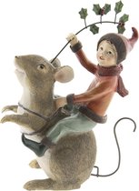 Clayre & Eef Decoratie Beeld Muis 15*8*22 cm Grijs Kunststof Decoratief Figuur Decoratieve Accessoires Woonaccessoires