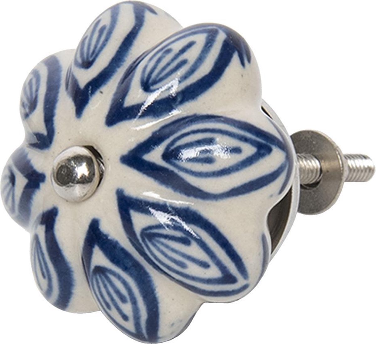 Clayre & Eef Deurknop Ø 5 cm Blauw Beige Keramiek Meubelknop Kastknop