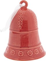 Clayre & Eef Decoratie Hanger Ø 7*9 cm Rood Porselein Bel Kersthanger Kerstboomversiering
