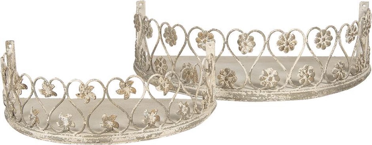 Wandrek Set van 2 63x33x18 Wit Ijzer Bloemen Wandplank