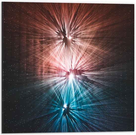 Dibond - Rode/Blauwe Lichtflits - 50x50cm Foto op Aluminium (Met Ophangsysteem)
