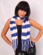 Sjaal Carnaval, Blauw- Wit, gebreid.