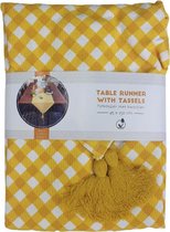Tafelloper met Kwastjes - Geel / Wit - Katoen - 45 x 250 cm