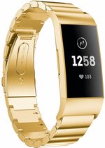 Stalen Smartwatch bandje - Geschikt voor  Fitbit Charge 3 metalen bandje - goud - Horlogeband / Polsband / Armband