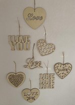 Houten Valentijn Hangers - 8 Hangers