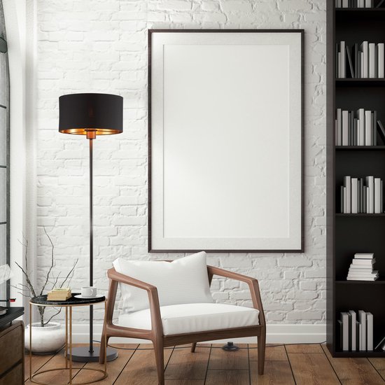 B.K.Licht - Lampadaire - noir-doré - lampadaire - abat-jour en tissu - lampe de salon - excl. 1x E27