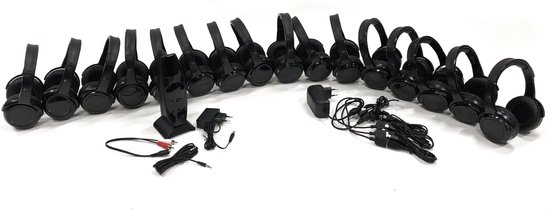 Silent Disco Compleet - Set met 16 koptelefoons, 1 zender en laadsysteem