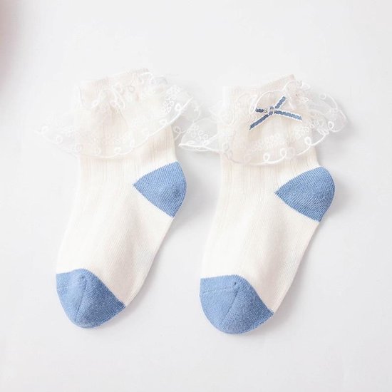 4 Paar | Meisjes sokken met kant | 3-5 jaar| 2x Roze & 2x Blauw | Met Strikje | | bol.com