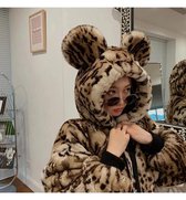 MKL - Meisjes/ Dames jas - Leopard print jasje - Mantel Teddy Jas - Jassen - Nep Bont Jas Luxe - Jacket Bontjas - Schattig vest -Winterjas - Capuchon Mode Zoete Zachte Dikke Warme - Maat (M) 