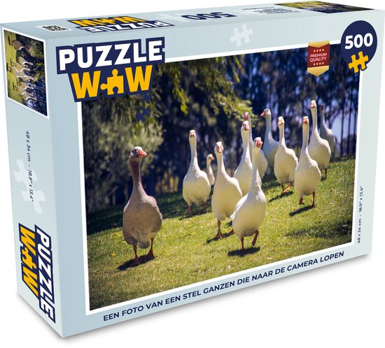 Puzzel 500 stukjes Ganzen - Een foto van een stel ganzen die naar de camera  lopen -... | bol