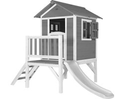 AXI Beach Lodge XL Speelhuis in Grijs - Met Verdieping en Witte Glijbaan - Speelhuisje voor de tuin / buiten - FSC hout - Speeltoestel voor kinderen