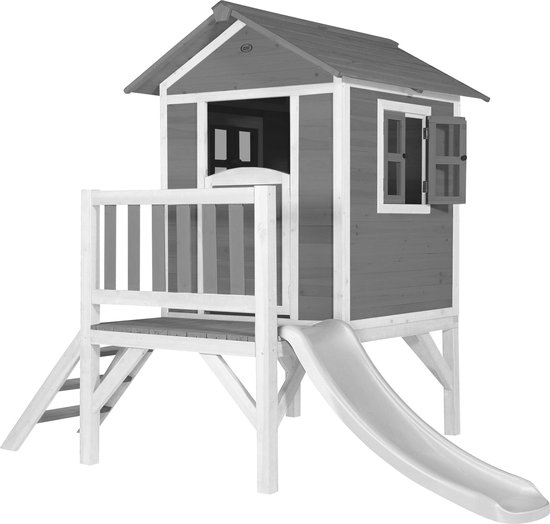 AXI Beach Lodge XL Speelhuis in Grijs - Met Verdieping en Witte Glijbaan - Speelhuisje voor de tuin / buiten - FSC hout - Speeltoestel voor kinderen