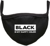 Black is my happy color Rustaagh mondkapje - gezichtsmasker - wasbaar - niet medisch - zwart - tekst - bedrukt