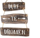 Houten - Ophangbord - Durf te dromen - Touw