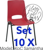 King of Chairs -set van 10- model KoC Samantha rood met zwart onderstel. Kantinestoel stapelstoel kuipstoel vergaderstoel kantine stapel stoel kantinestoelen stapelstoelen kuipstoe