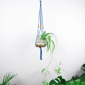 Plantenhanger - 90 cm - Katoen - Blauw - Plantenpot - Hangpot - Hangende bloempot - Plantenhanger macrame - Plantenhanger binnen - Hangpotten - Plantenhangers