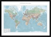Poster Wereldkaart -  Wanddecoratie Kaart Continenten - Large 50x70 cm - Kleur Geografisch