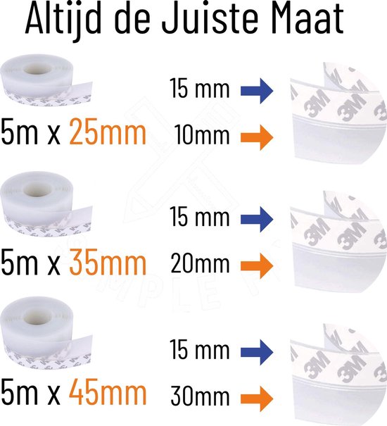 Simple Fix Tochtstrip Deuren - 5m x 2,5cm - Transparant - Tochtstopper voor Deur en Raam - Zelfklevende 3M-plaklaag - Isolerend - Tochtband