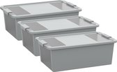 KIS Bi-Box M opbergbox - 26L - 3 stuks - Grijs met deksel